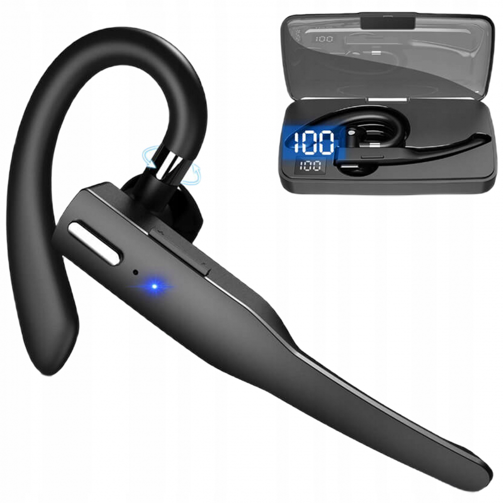 Casca Bluetooth Wireless, NewEvo Business, Tip Handsfree, Bluetooth 5.0, Design Ergonomic, Reducere Zgomotului, Compatibilitate Universala Samsung, iPhone, Huawei, Xiaomi, Conectare la 2 Dispozitive Simultan, Carcasa de incarcare, Negru [1]