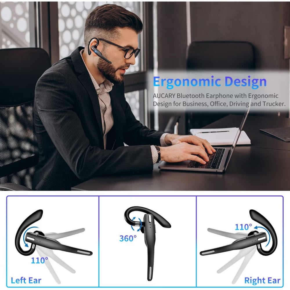 Casca Bluetooth Wireless, NewEvo Business, Tip Handsfree, Bluetooth 5.0, Design Ergonomic, Reducere Zgomotului, Compatibilitate Universala Samsung, iPhone, Huawei, Xiaomi, Conectare la 2 Dispozitive Simultan, Carcasa de incarcare, Negru [5]