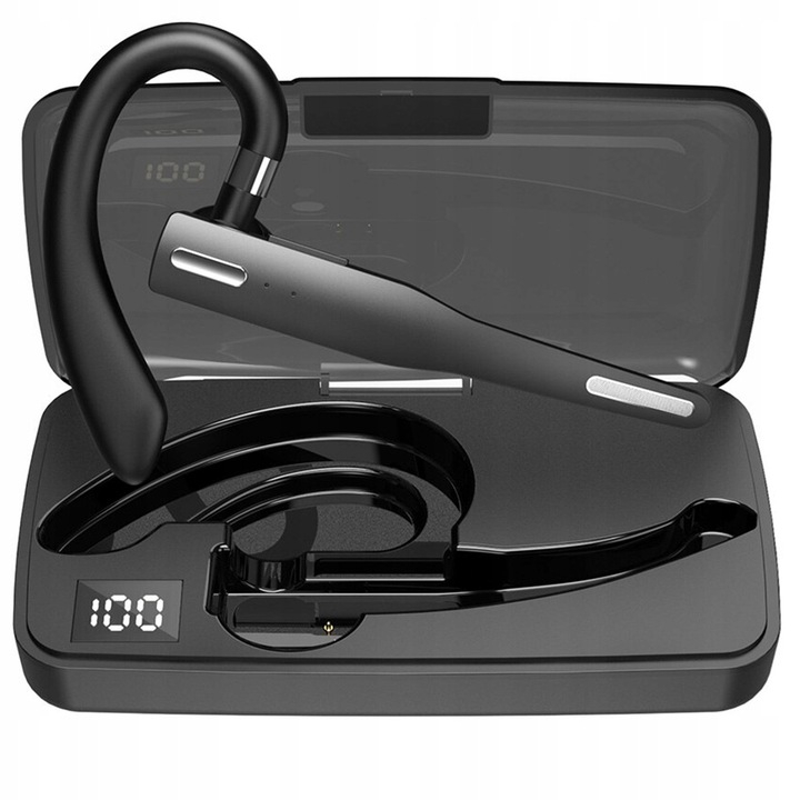 Casca Bluetooth Wireless, NewEvo Business, Tip Handsfree, Bluetooth 5.0, Design Ergonomic, Reducere Zgomotului, Compatibilitate Universala Samsung, iPhone, Huawei, Xiaomi, Conectare la 2 Dispozitive Simultan, Carcasa de incarcare, Negru [2]