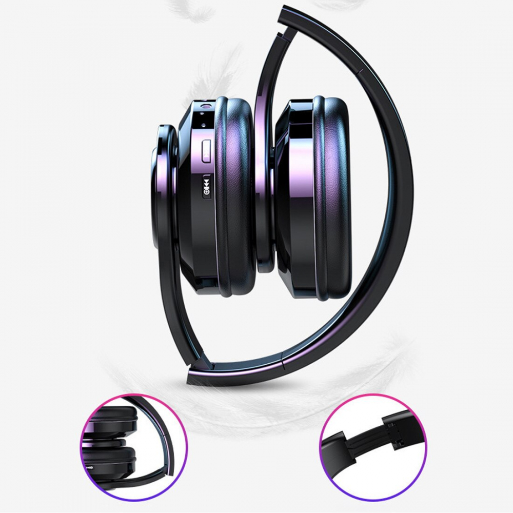 Casti Audio Sport, Gaming Wireless DexXer, Bluetooth 5.0, Plug-In, MP3 Card, Pure Bass Sound, Hands-free Call, Iluminare RGB, Negru [2]