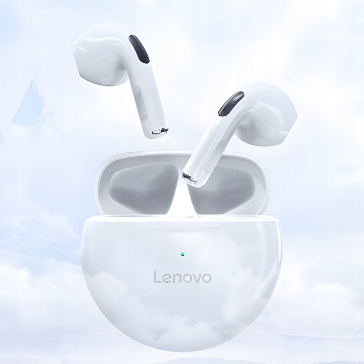 Casti in Ear Wireless, Lenovo , Bluetooth 5.0, Noise Cancelling, Control Tactil, Ergo Fit, Rezistente la apa IPX 4, Alb [8]