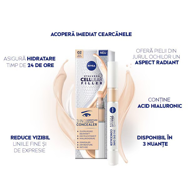 Corector hidratant pentru zona ochilor, Nivea Cellular 3in1 Eye Concealer, nuanta deschisa, 4 ml [9]