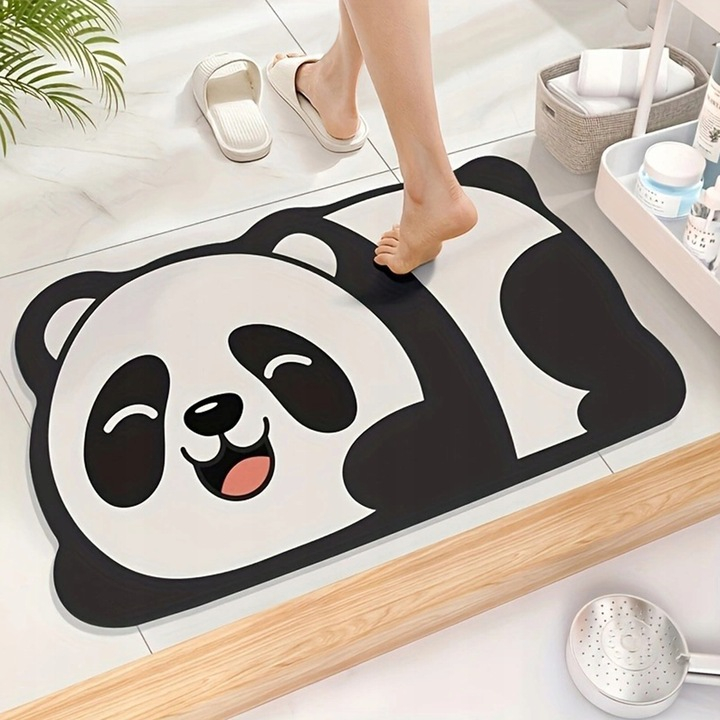 Covor baie universal NewEvo, Antiderapant, Material Absorbant , Uscare Rapida, 60 x 40 cm, Model Panda [4]