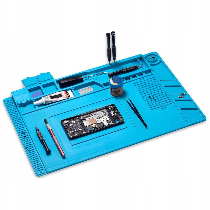 Covoras Anti-Static Multifunctional din Silicon, NewEvo, pentru reparatii electronice diverse, service GSM, cu organizatoare etanse, marcaje si linii de masurare, zona magnetica, silicon, 45 x 30 cm, [10]