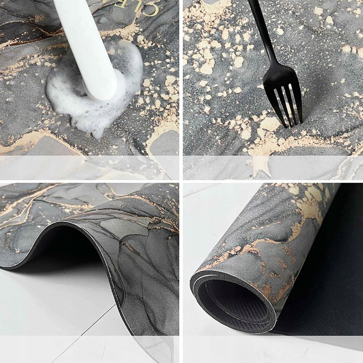 Covoras de baie modern, Ultra absorbant, Antiderapant si uscare rapida, Model marmura, Ecologic usor de curatat, 50x80 cm, Poliester/Rubber, Antracit [5]