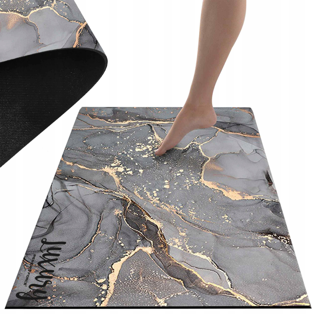 Covoras de baie modern, Ultra absorbant, Antiderapant si uscare rapida, Model marmura, Ecologic usor de curatat, 50x80 cm, Poliester/Rubber, Antracit [2]