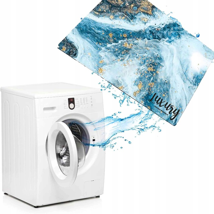 Covoras de baie modern, Ultra absorbant, Antiderapant si uscare rapida, Model marmura, Ecologic usor de curatat, 50x80 cm, Poliester/Rubber, Model Ocean [6]