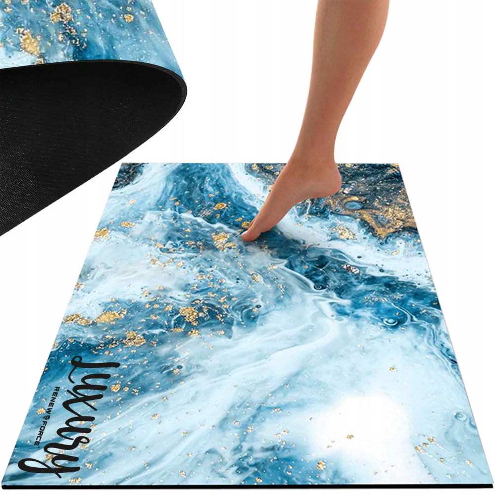 Covoras de baie modern, Ultra absorbant, Antiderapant si uscare rapida, Model marmura, Ecologic usor de curatat, 50x80 cm, Poliester/Rubber, Model Ocean [3]