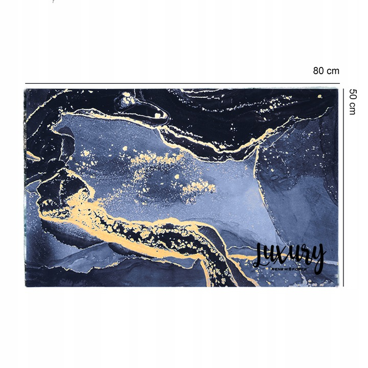Covoras de baie modern, Ultra absorbant, Antiderapant si uscare rapida, Model marmura, Ecologic usor de curatat, 50x80 cm, Poliester/Rubber, Navy [4]