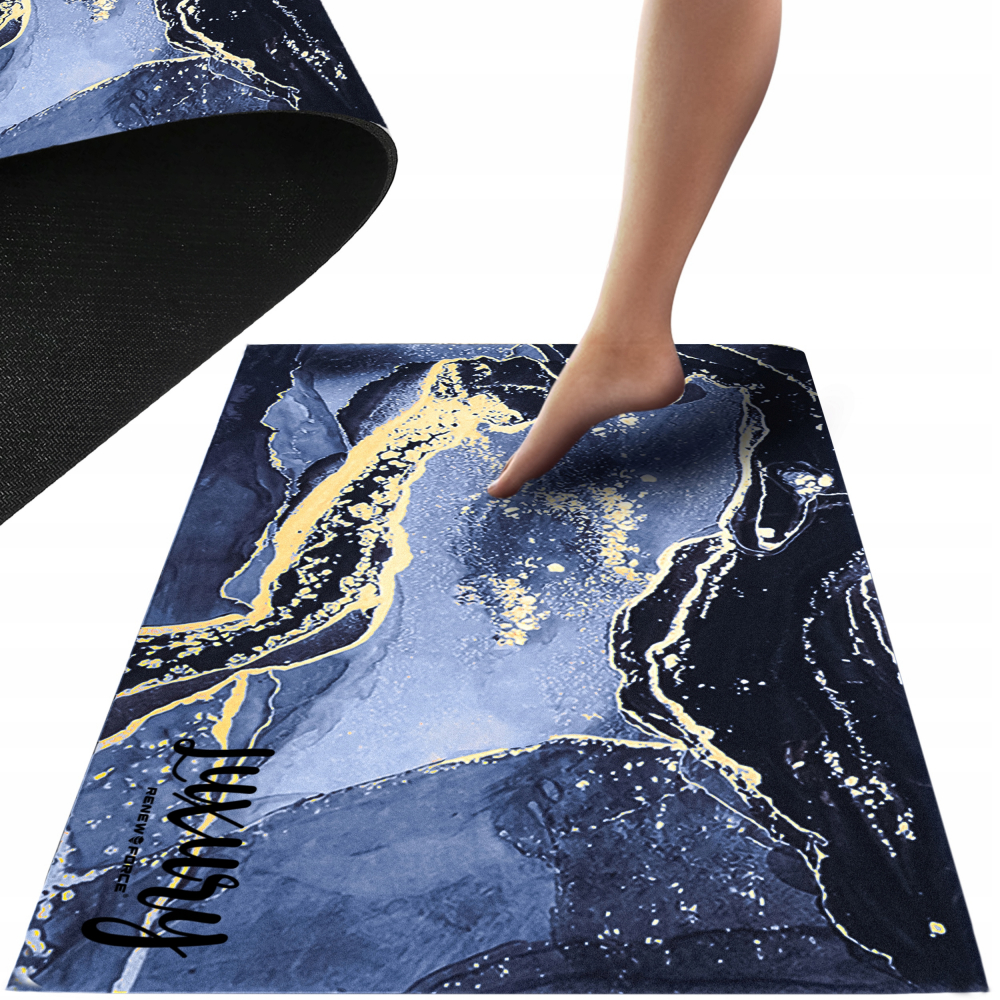 Covoras de baie modern, Ultra absorbant, Antiderapant si uscare rapida, Model marmura, Ecologic usor de curatat, 50x80 cm, Poliester/Rubber, Navy [2]