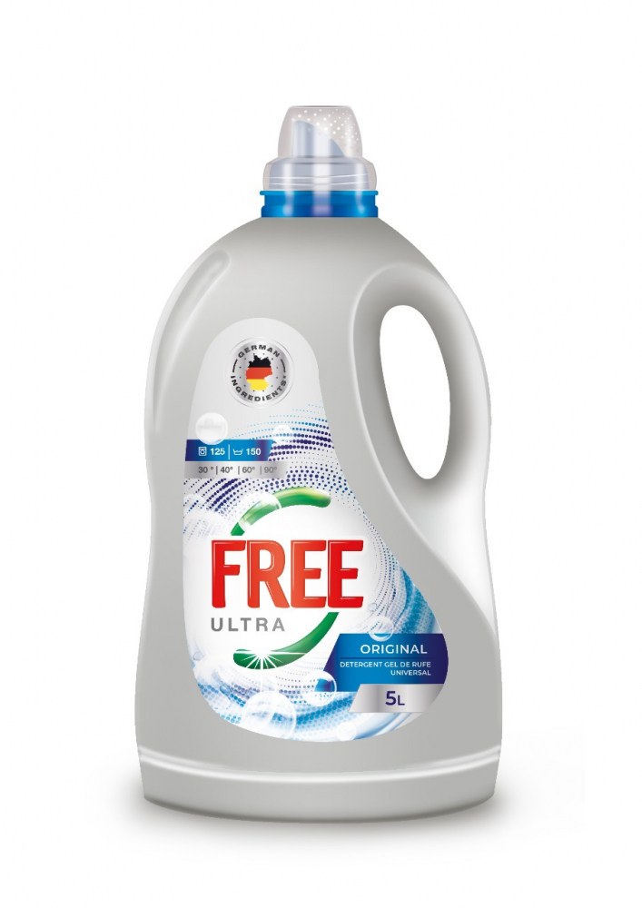 Detergent Gel de Rufe Lichid Universal Ultra FREE Original, 125 Spalari Automate sau 150 Spalari Manuale, 5l [1]