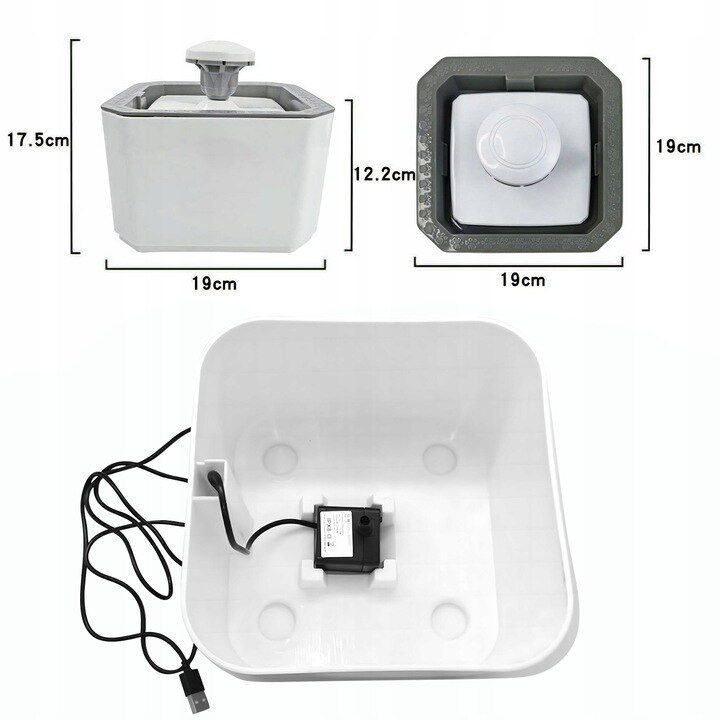 Dispenser de apa tip fantana NewEvo, ultra-sientioasa pentru caini si pisici cu filtru de carbon activat si hidratare neintrerupta a animalelor de companie, reglare a debitului de apa, incarcare USB, design modern, 2.5L, Alb [3]