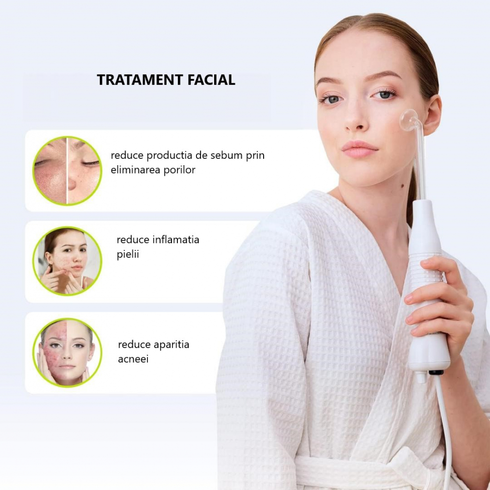 Electroderm, NewEvo®, Darsonval, Tratament cu Frecventa Inalta pentru Acnee, Riduri, Controlul Petelor, Cearcane, Ten, Par Seboreic, Stimulator Scalp, Infrumusetare, Biostimulare Faciala, Lifting, Alb [4]