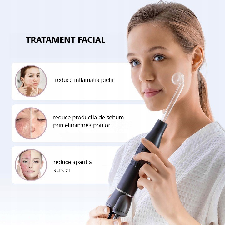 Electroderm, NewEvo®, Darsonval, Tratament cu Frecventa Inalta pentru Acnee, Riduri, Controlul Petelor, Cearcane, Ten, Par Seboreic, Stimulator Scalp, Infrumusetare, Biostimulare Faciala, Lifting, Gri [4]