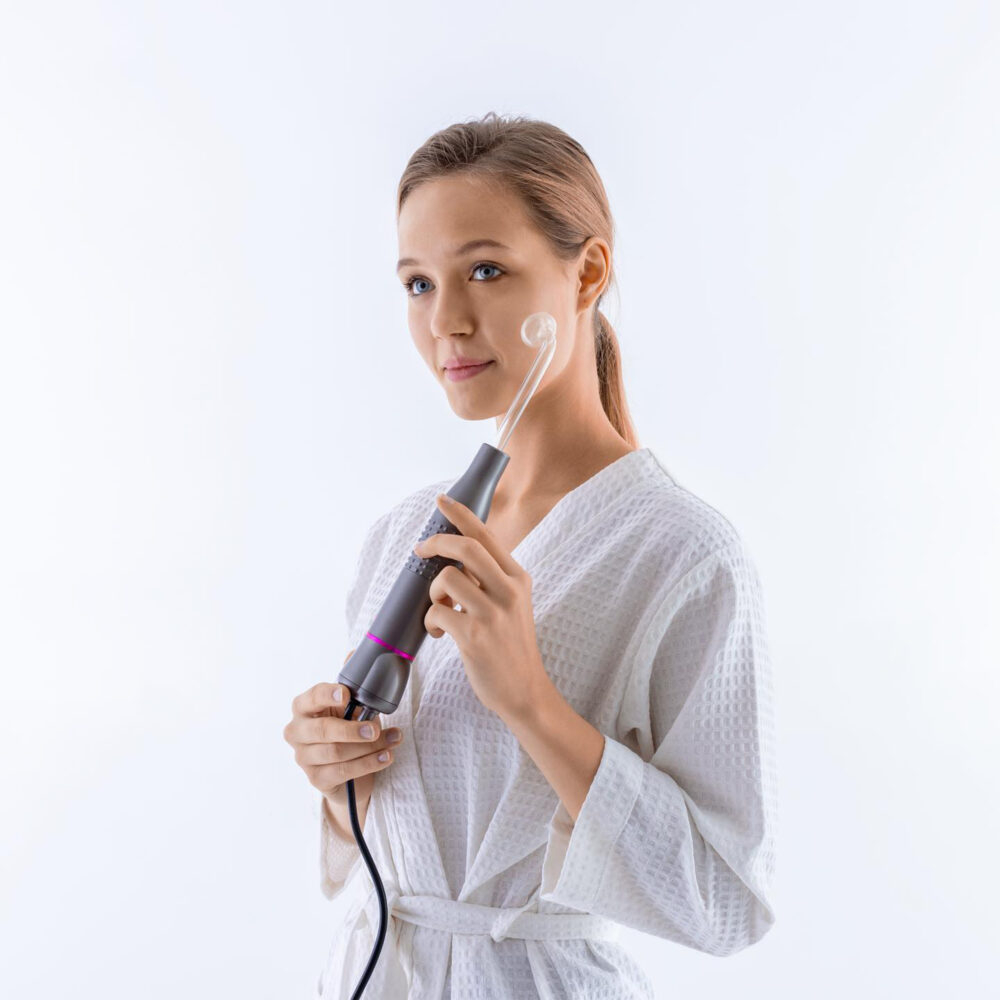 Electroderm, NewEvo®, Darsonval, Tratament cu Frecventa Inalta pentru Acnee, Riduri, Controlul Petelor, Cearcane, Ten, Par Seboreic, Stimulator Scalp, Infrumusetare, Biostimulare Faciala, Lifting, Gri [7]