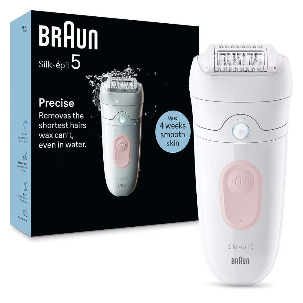Epilator Braun Silk-épil 5 5-000 Wet & Dry, MicroGrip, Smart Light, 28 de pensete, 2 viteze, Alb - Braun [1]