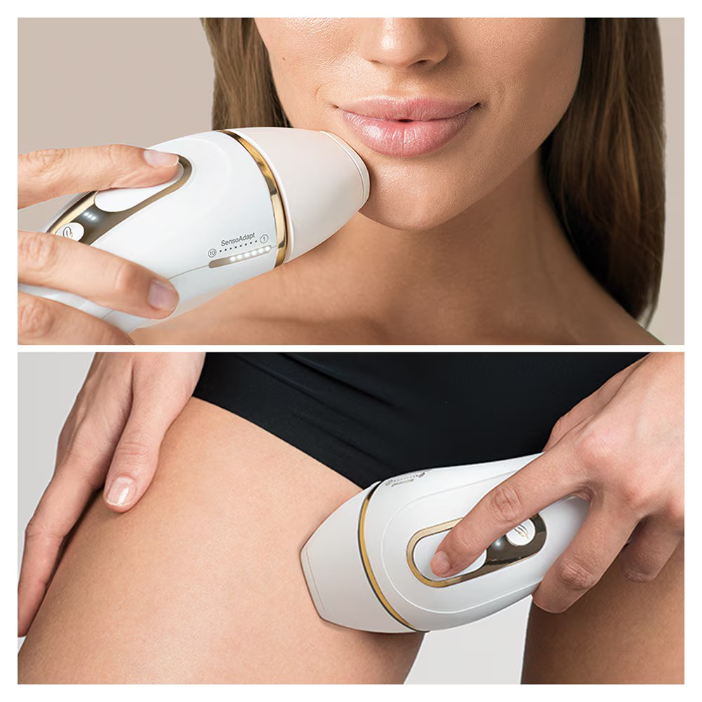 Epilator IPL Braun Silk-expert PRO 5 PL5160 senzor automat & continuu skin pro 2.0, 400.000 impulsuri, 10 niveluri de intensitate, 125 de impulsuri pe minut, cap de precizie, trusa de voiaj, alb/auriu [7]
