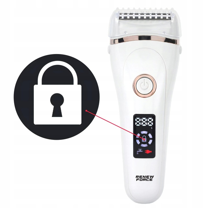 Epilator Umed Si Uscat Renew Force, 3 Mecanisme de taiere intr-un singur cap, Afisaj LCD, Functie Blocare,Incarcare USB, Lavabil, Alb Perlat [8]