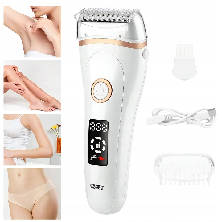 Epilator Umed Si Uscat Renew Force, 3 Mecanisme de taiere intr-un singur cap, Afisaj LCD, Functie Blocare,Incarcare USB, Lavabil, Alb Perlat [10]