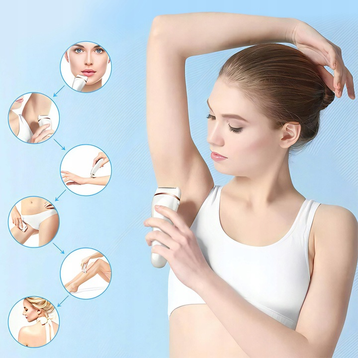Epilator Umed Si Uscat Renew Force, 3 Mecanisme de taiere intr-un singur cap, Afisaj LCD, Functie Blocare,Incarcare USB, Lavabil, Alb Perlat [5]