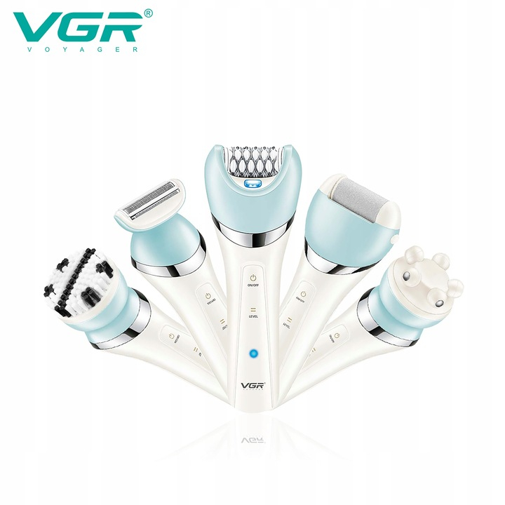 Epilator VGR V-703, 5 in 1, Pentru Picioare, corp, bikini, axile,  waterproof IPX 4, acumulator 1400mAh, Lumina LED, 2 Viteze, Alb [7]