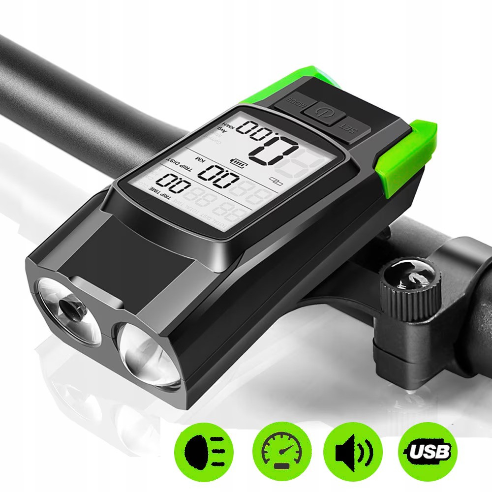 Far bicicleta cu ciclocomputer fara fir Renew Force, Lampa spate, Claxon, Acumulator 4000 mAh, Incarcare USB, Ecran LCD, Afisare viteza curenta, distanta parcursa, Viteza medie, Temperatura ambientala [3]