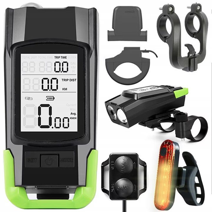 Far bicicleta cu ciclocomputer fara fir Renew Force, Lampa spate, Claxon, Acumulator 4000 mAh, Incarcare USB, Ecran LCD, Afisare viteza curenta, distanta parcursa, Viteza medie, Temperatura ambientala [2]
