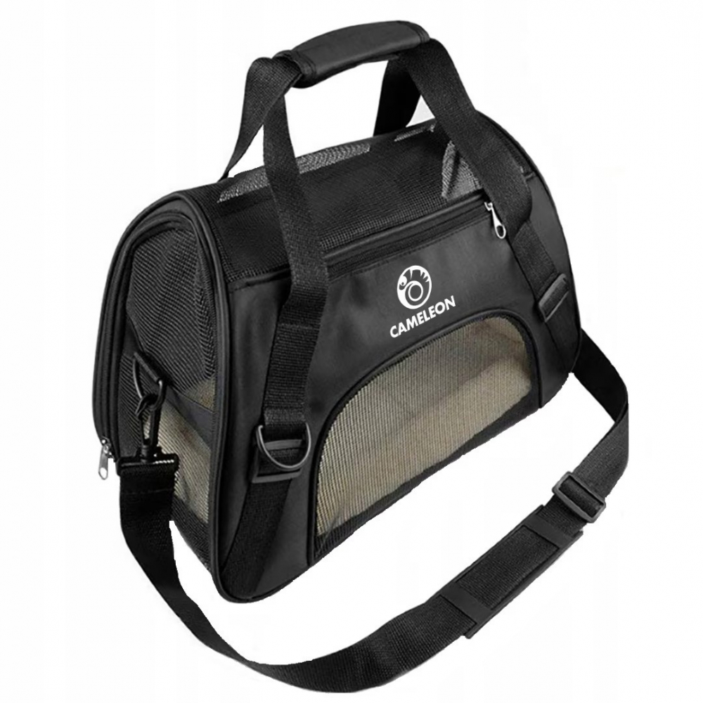 Geanta pentru transport animale mici, caine, pisica, iepure, din panza, 47cmx28cmx25cm, baza rezistenta, plasa de aerisire, Negru [2]
