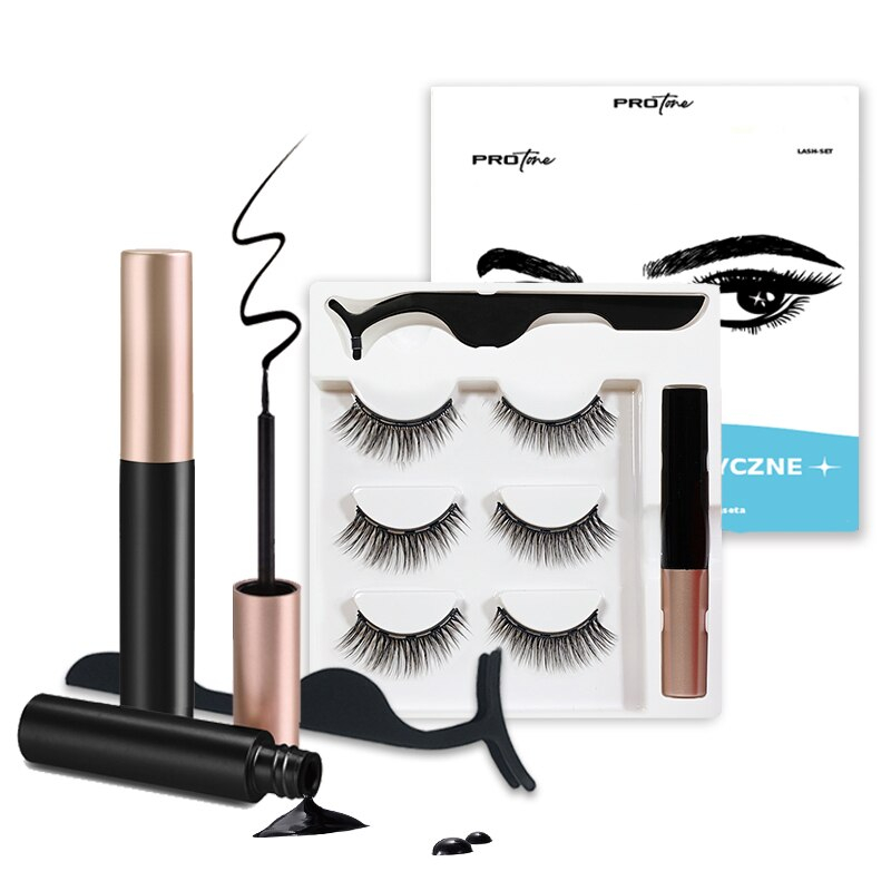 Gene Magnetice, Set 3 Perechi Gene False PROtone, 1 Aplicator, 1 Eyeliner Magnetic Negru, Aspect Natural, Reutilizabile, Negru [4]