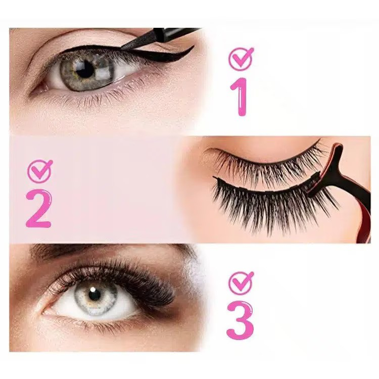 Gene Magnetice, Set 3 Perechi Gene False PROtone, 1 Aplicator, 1 Eyeliner Magnetic Negru, Aspect Natural, Reutilizabile, Negru [9]