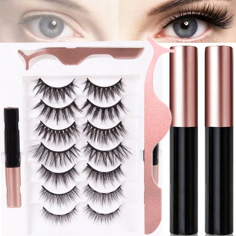 Gene Magnetice, Set 7 Perechi Gene False PROtone, 1 Aplicator, 2 Eyeliner Magnetic Negru, Aspect Natural, Reutilizabile, Negru [2]
