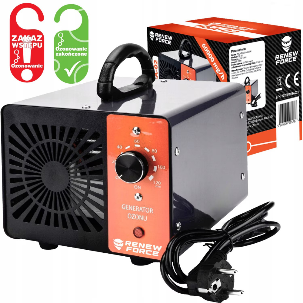 Generator de Ozon Profesional Renew Force - Dezinfectare Avansata. Inlatura mirosul neplacut din Casa, Birou si Masina, lasand un aer proaspat ca dupa ploaie. Timer de 120 min, putere 60g/Ora, 120W [1]