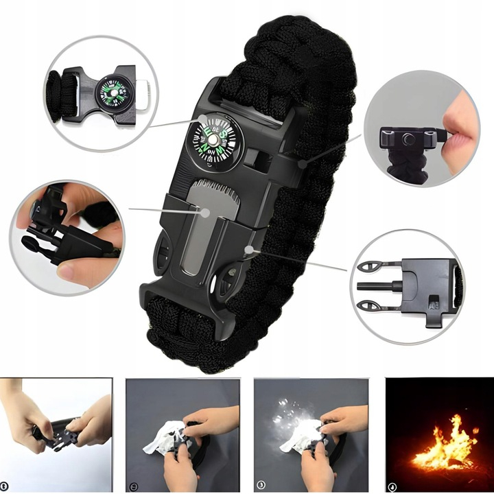 Kit complet de supravietuire multifunctional 92 in 1,Instrumente profesionale multifunctionale, vanatoare, drumetii, alpinism si aventuri in aer liber, Negru [12]