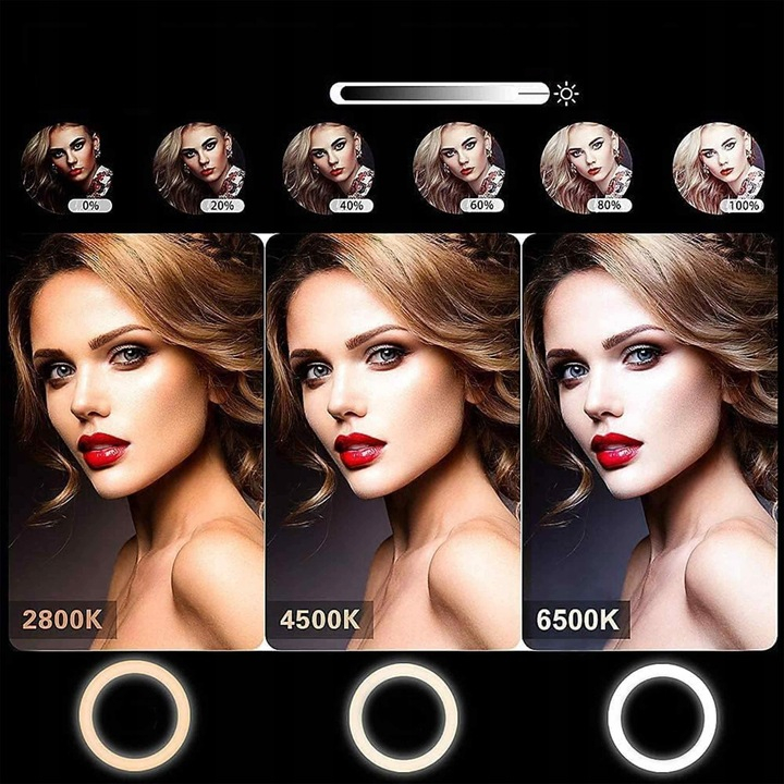 Lampa Circulara Make up Profesionala cu Display, NewEvo, Ring Light 43 CM, Putere 24W si 540 Lumeni, cu Lumina Calda Neutra si Rece Tip Inel, cu Trepied 210cm, Geanta Depozitare, Pentru Poze Perfecte [4]