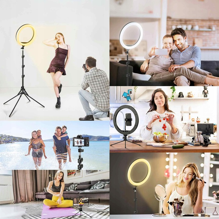 Lampa Circulara Make up Profesionala cu Display, NewEvo, Ring Light 43 CM, Putere 24W si 540 Lumeni, cu Lumina Calda Neutra si Rece Tip Inel, cu Trepied 210cm, Geanta Depozitare, Pentru Poze Perfecte [5]