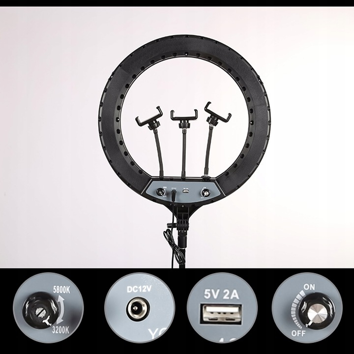 Lampa Circulara Make up Profesionala cu Display, NewEvo, Ring Light 43 CM, Putere 24W si 540 Lumeni, cu Lumina Calda Neutra si Rece Tip Inel, cu Trepied 210cm, Geanta Depozitare, Pentru Poze Perfecte [2]
