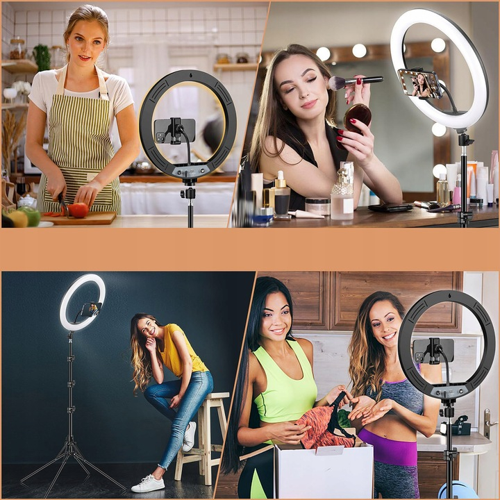 Lampa Circulara Make up Profesionala cu Display, NewEvo, Ring Light 43 CM, Putere 24W si 540 Lumeni, cu Lumina Calda Neutra si Rece Tip Inel, cu Trepied 210cm, Geanta Depozitare, Pentru Poze Perfecte [3]