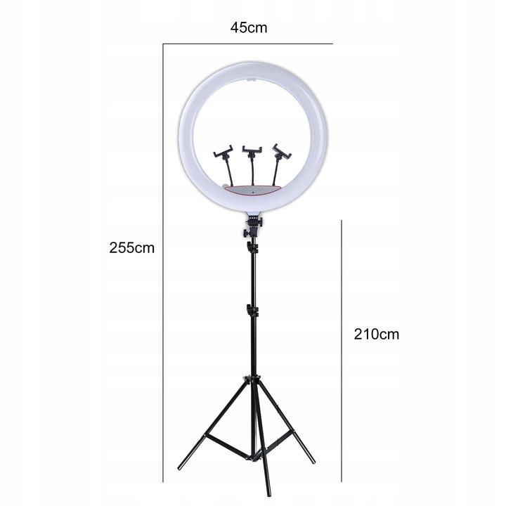 Lampa circulara Ring Light NewEvo, Foto, MakeUp, 240W, diametru 45 cm lumina rece, calda si neutra, 10 niveluri de ajustare, cu trepied 210cm inclus + Telecomanda selfie bluetooth pentru telefoane si tablete, 3 x Suport Telefon [2]
