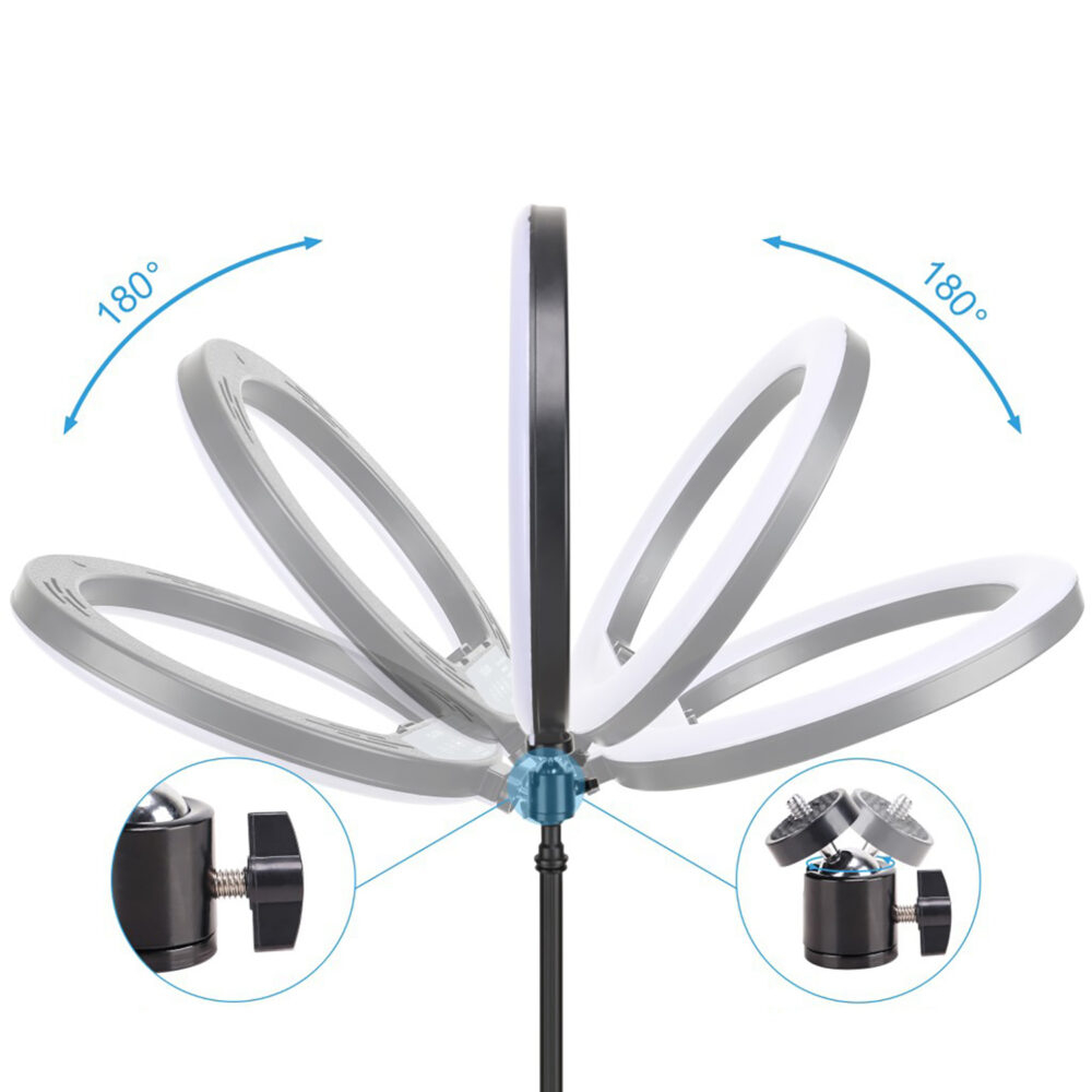 Lampa circulara Ring Light NewEvo, Foto, MakeUp, 240W, diametru 45 cm lumina rece, calda si neutra, 10 niveluri de ajustare, cu trepied 210cm inclus + Telecomanda selfie bluetooth pentru telefoane si tablete, 3 x Suport Telefon [6]