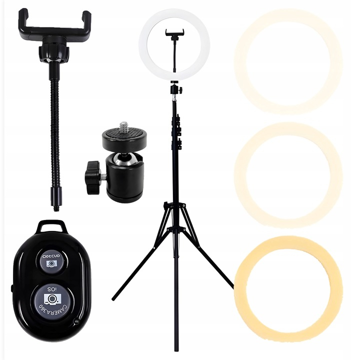 Lampa circulara Ring Light NewEvo, Foto, MakeUp, YouTube, 24W, diametru 25 cm lumina rece, calda si neutra, 10 niveluri de ajustare, cu trepied 210cm inclus, Suport telefon gratuit [1]