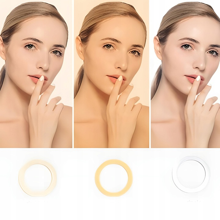 Lampa circulara Ring Light NewEvo, Foto, MakeUp, YouTube, 24W, diametru 25 cm lumina rece, calda si neutra, 10 niveluri de ajustare, cu trepied 210cm inclus, Suport telefon gratuit [5]