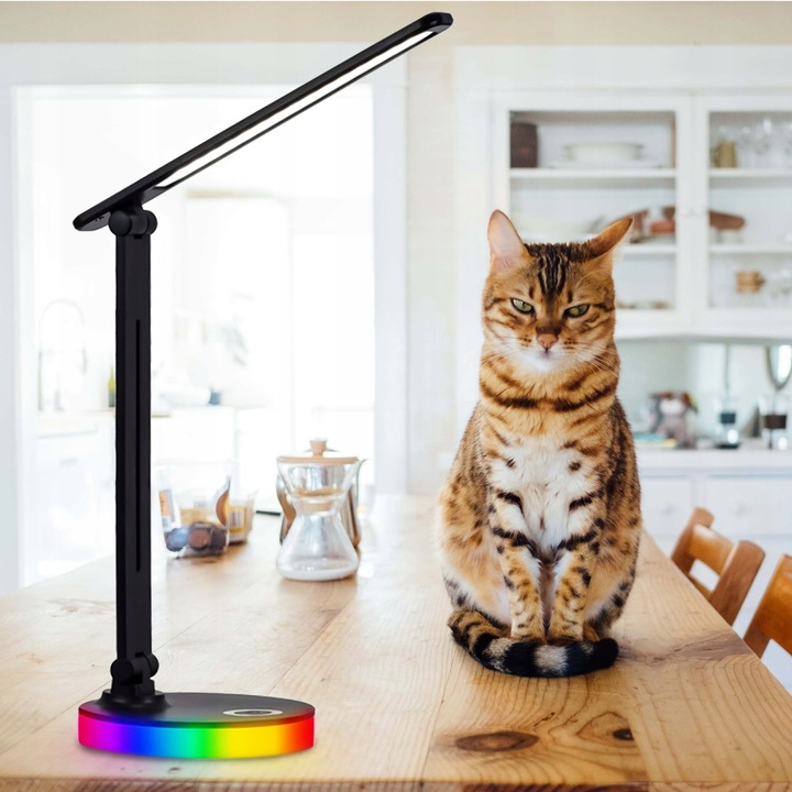 Lampa de Birou Led PROtone, Baza Led Rgb, Protectie Ochi, Lumina calda, neutra si rece, Reglare nivel luminozitate, Pliabila, Negru [5]