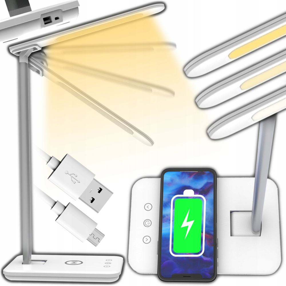 Lampa de birou LED Renew Force , incarcare wireless pentru IOS Android, 3 Moduri de iluminare, Control Tactil, Protectie Ochi, Pliabila, Alb [5]