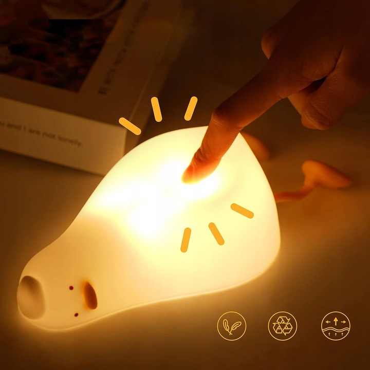 Lampa de Veghe Amuzanta NewEvo, Ratusca Adormita, Silicon Moale, Lumina Calda, 3 Intensitati, Functie de Cronometru, Picioare Multifunctionale, Suport pentru Telefon, Alb [4]