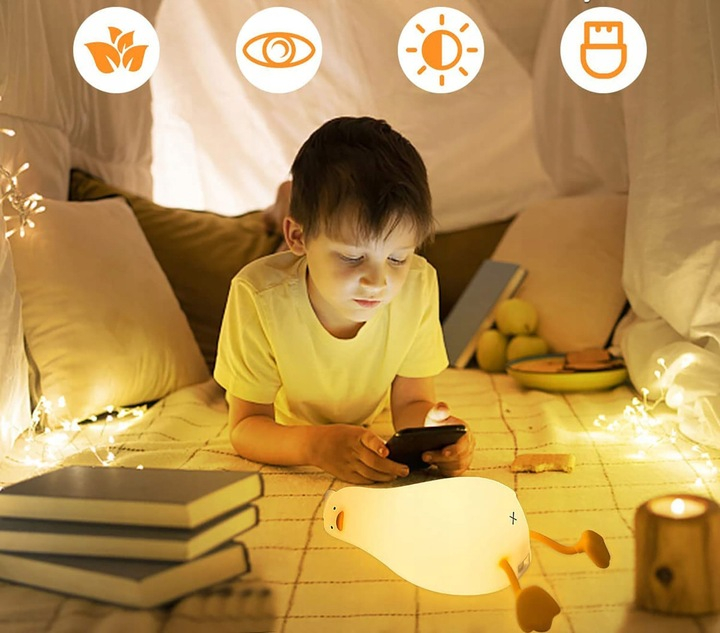 Lampa de Veghe Amuzanta NewEvo, Ratusca Adormita, Silicon Moale, Lumina Calda, 3 Intensitati, Functie de Cronometru, Picioare Multifunctionale, Suport pentru Telefon, Alb [3]