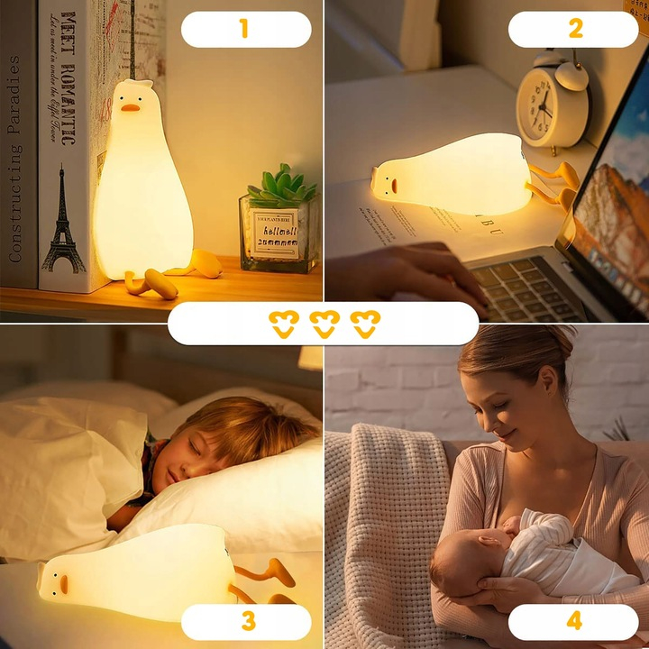 Lampa de Veghe Amuzanta NewEvo, Ratusca Adormita, Silicon Moale, Lumina Calda, 3 Intensitati, Functie de Cronometru, Picioare Multifunctionale, Suport pentru Telefon, Alb [11]