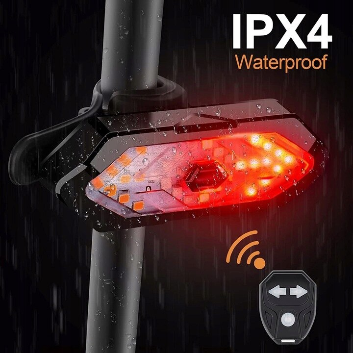 Lumini spate bicicleta cu semnalizare LED si telecomanda wireless, Renew Force, Baterie 900 mAh, reincarcabila prin USB, 5 Moduri de iluminare, impermeabila, Negru Alb [9]