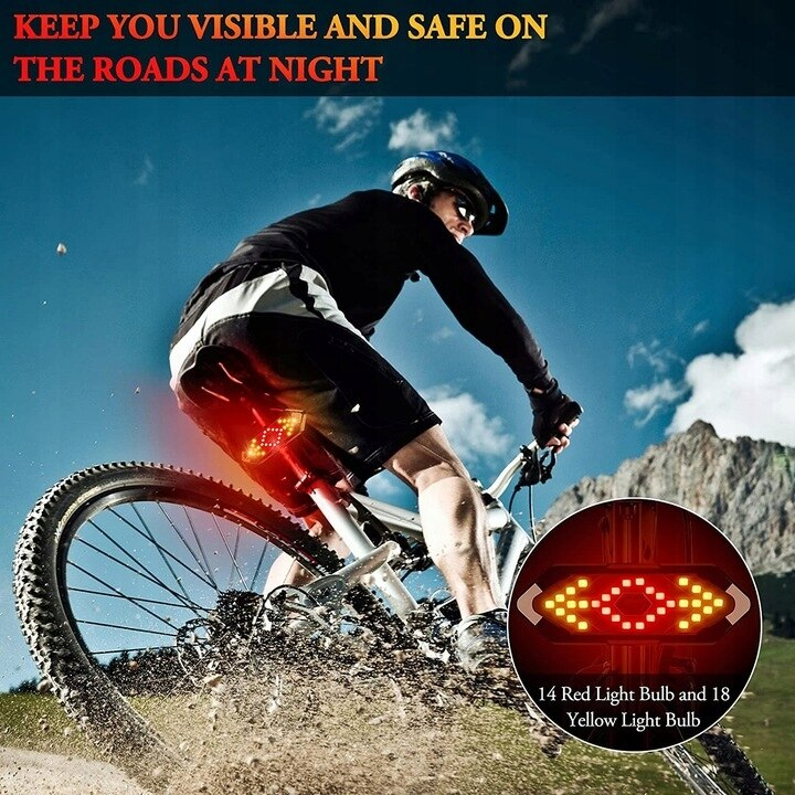 Lumini spate bicicleta cu semnalizare LED si telecomanda wireless, Renew Force, Baterie 900 mAh, reincarcabila prin USB, 5 Moduri de iluminare, impermeabila, Negru Alb [8]