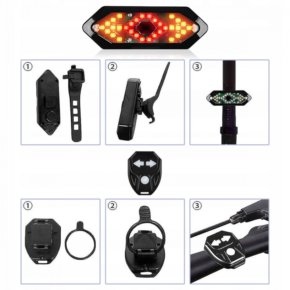 Lumini spate bicicleta cu semnalizare LED si telecomanda wireless, Renew Force, Baterie 900 mAh, reincarcabila prin USB, 5 Moduri de iluminare, impermeabila, Negru Alb [4]