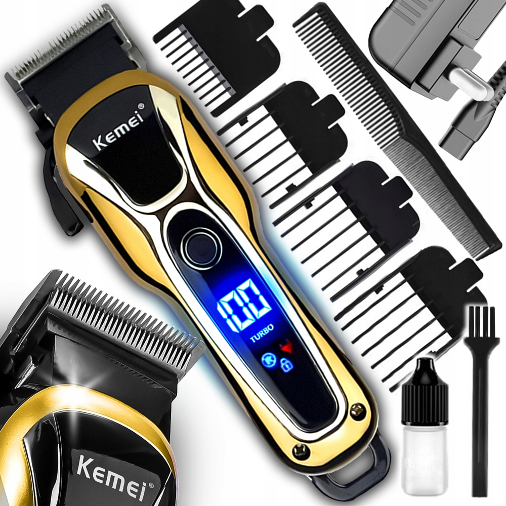 Masina de Tuns Profesionala cu Acumulator Kemei, Afisaj Led, Lungime taiere de la1.5 mm la 13mm, Baterie de 2000 mAh, Auriu [1]